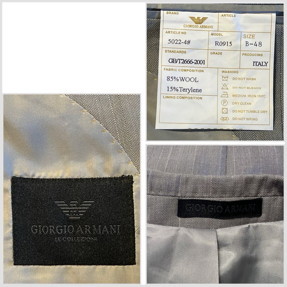 New Giorgio Armani 40R Silver Dove Gray Micro Herringbone Designer Blazer Italy - Picture 14 of 16
